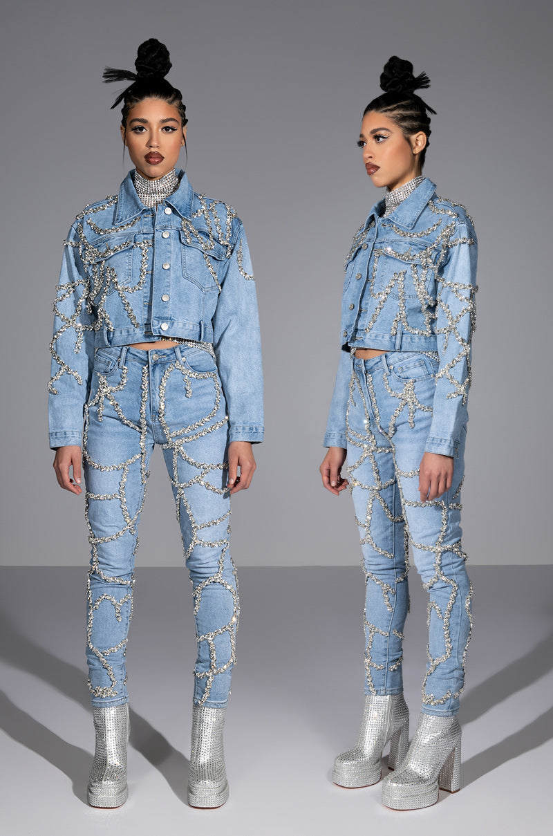 MAKE A WISH RHINESTONE EMBELLISHED DENIM JACKET