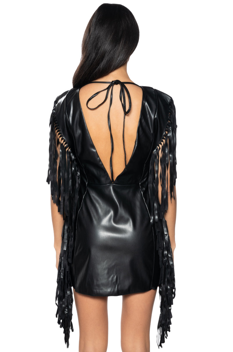 SAVE A HORSE PU FRINGE MINI DRESS