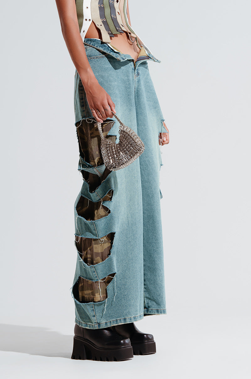 MAGDALENA OVERSIZED DISTRESSED CAMO DENIM PANT