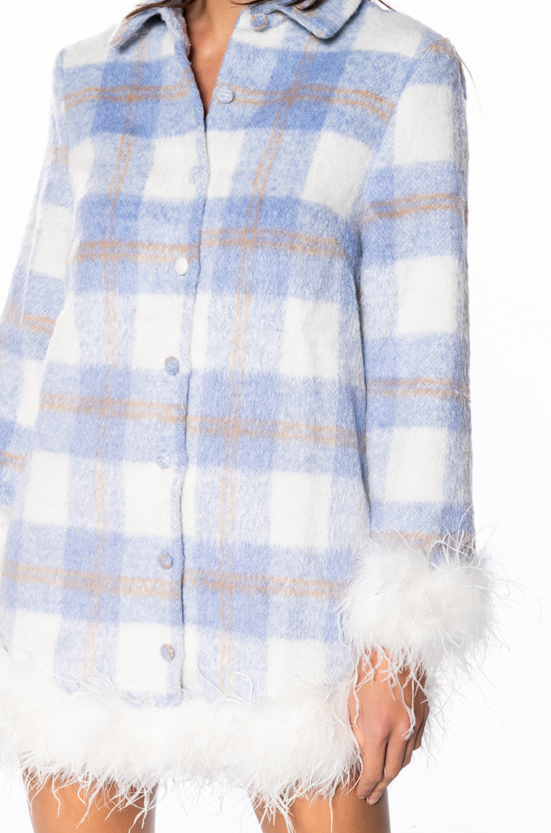 PAZAZZ PLAID MINI DRESS WITH FUR