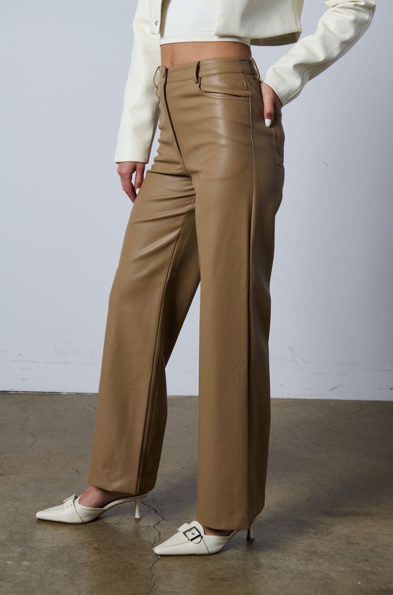 AMMO HIGH RISE FAUX LEATHER WIDE LEG PANTS