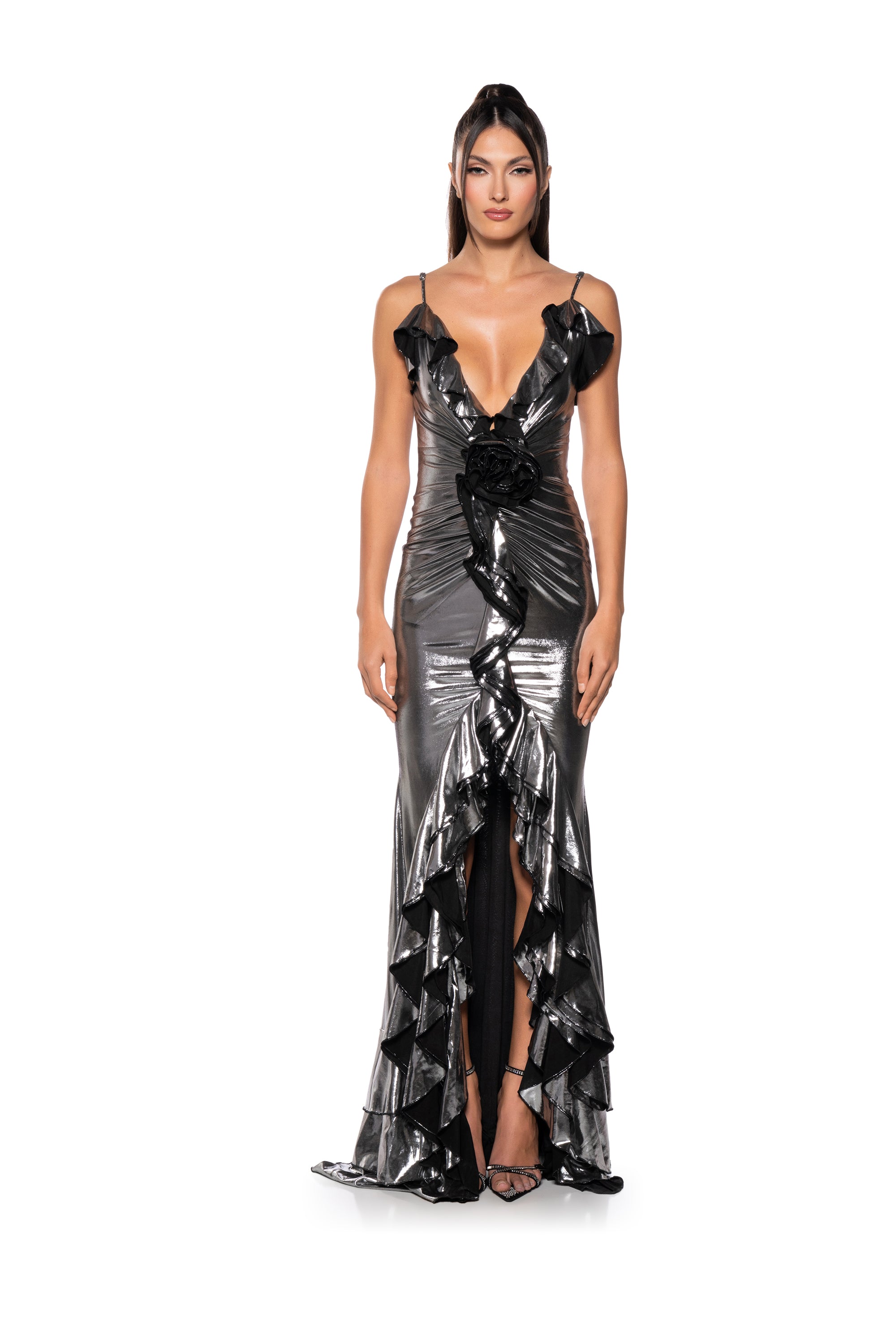 BELLE OF THE BALL METALLIC MAXI DRESS