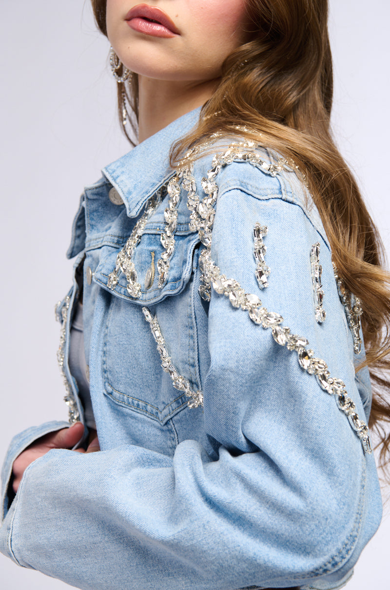 MAKE A WISH RHINESTONE EMBELLISHED DENIM JACKET