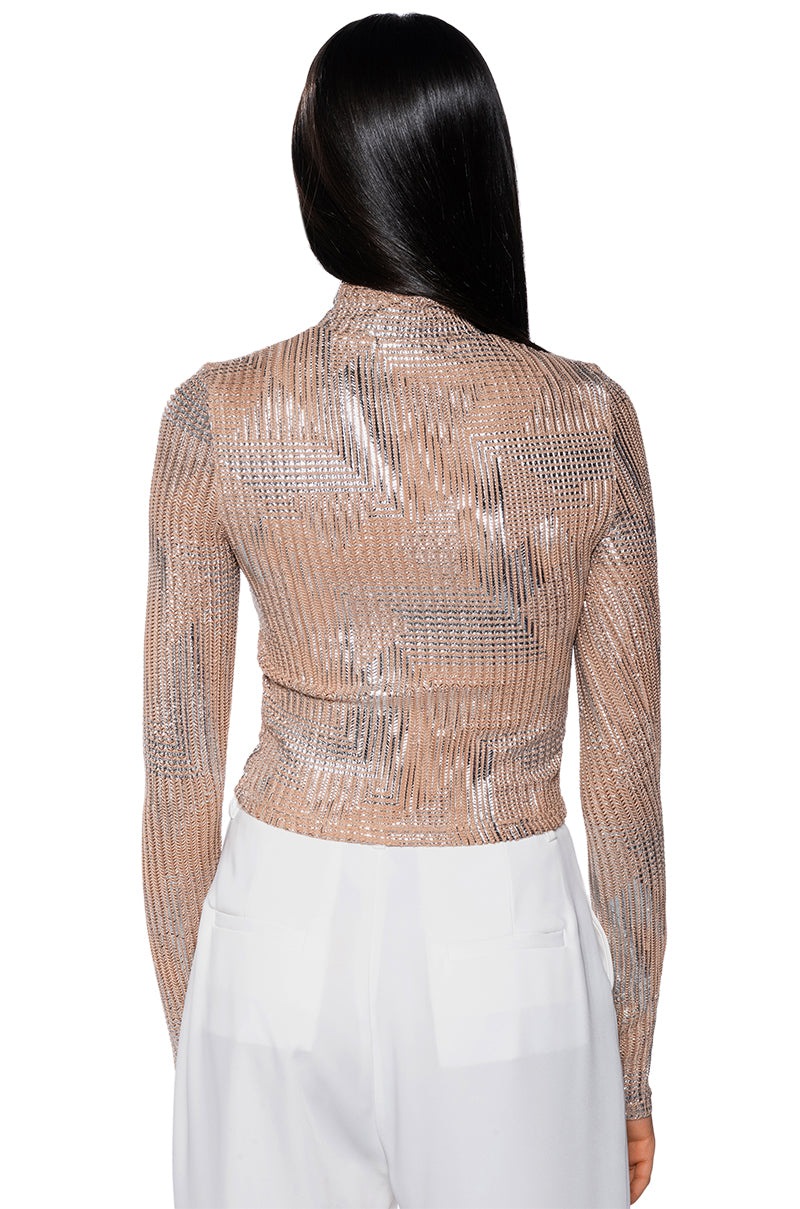 GEO METALLIC MOCK NECK TOP