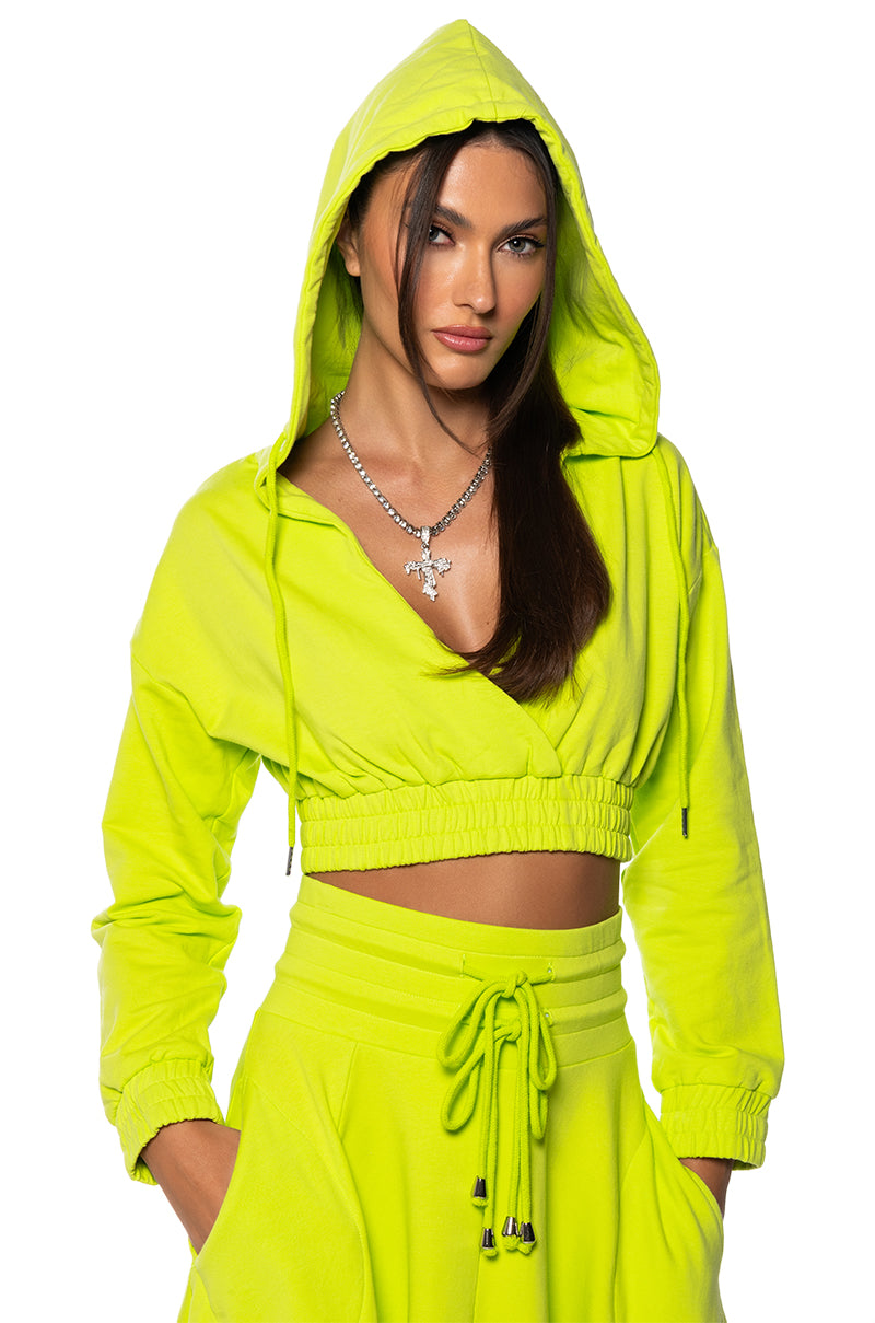 ZUMI CROPPED WRAP FRONT HOODIE