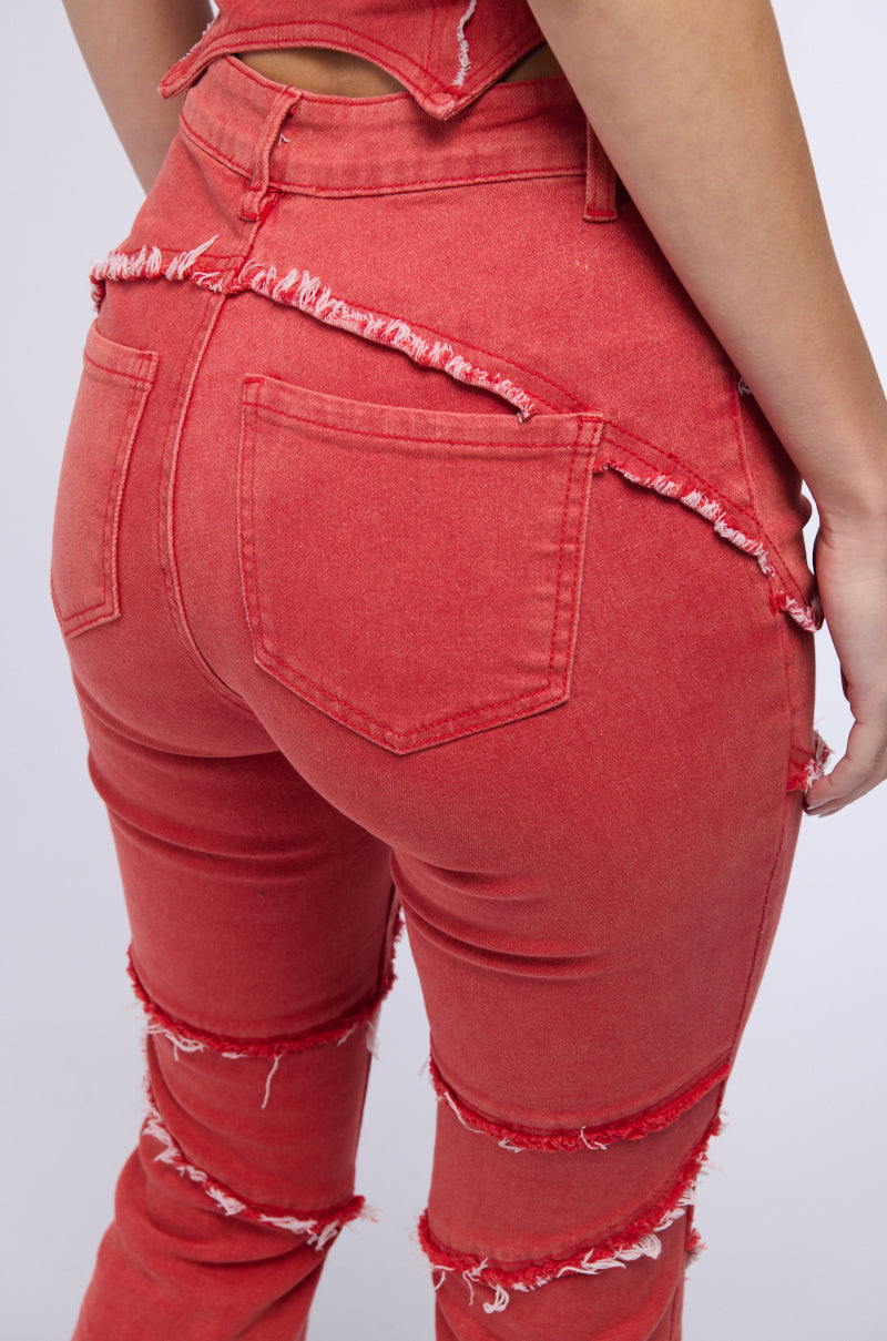 FLAMIN HOT DISTRESSED FLARE JEAN