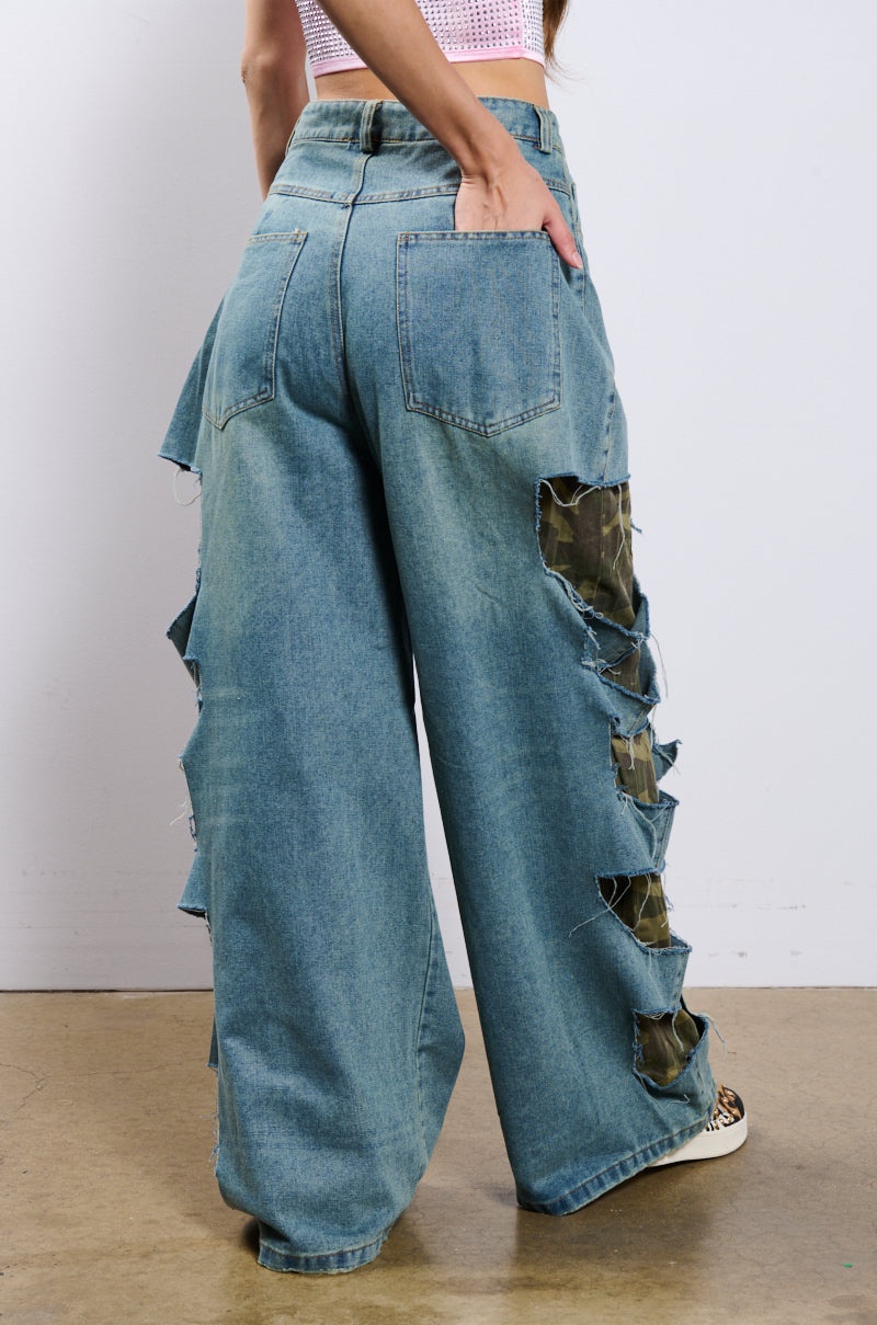 MAGDALENA OVERSIZED DISTRESSED CAMO DENIM PANT