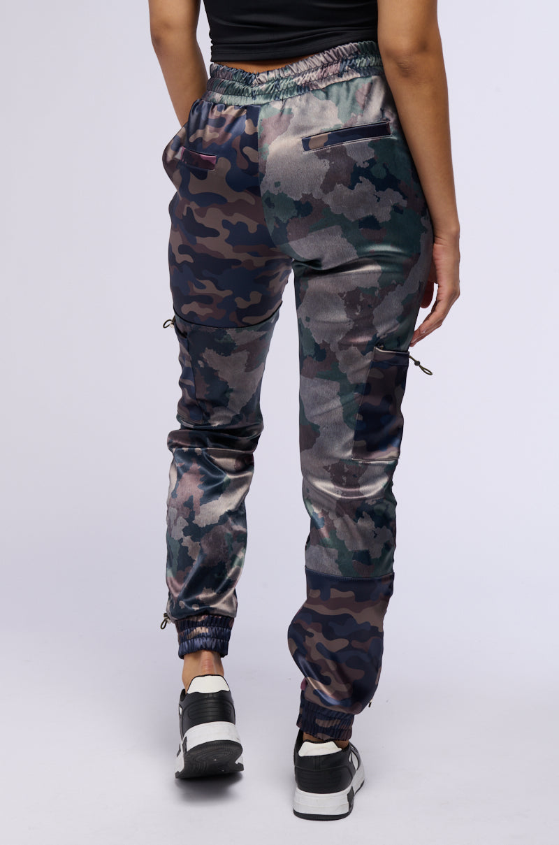 AT YOUR SERVICE SATIN CAMO PRINT JOGGER