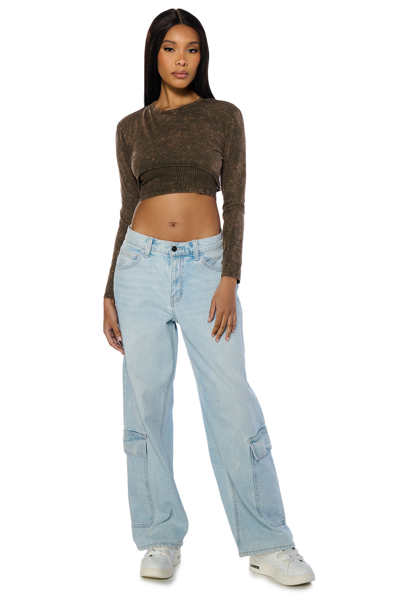 IVY CROPPED MINERAL WASH LONG SLEEVE TEE