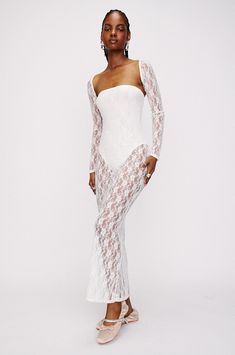 SIANNE STRAPLESS FLORAL LACE MAXI DRESS