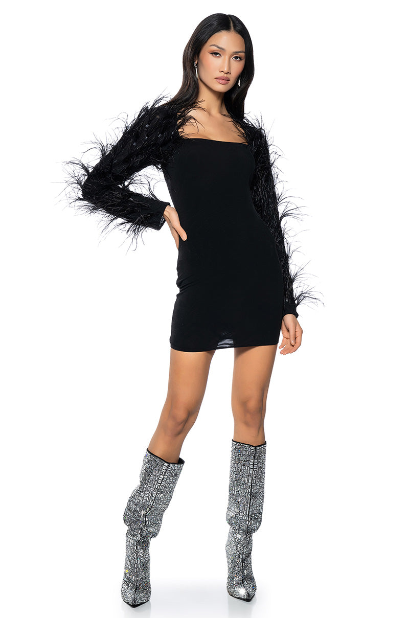 RUFFLE MY FEATHERS MESH MINI DRESS