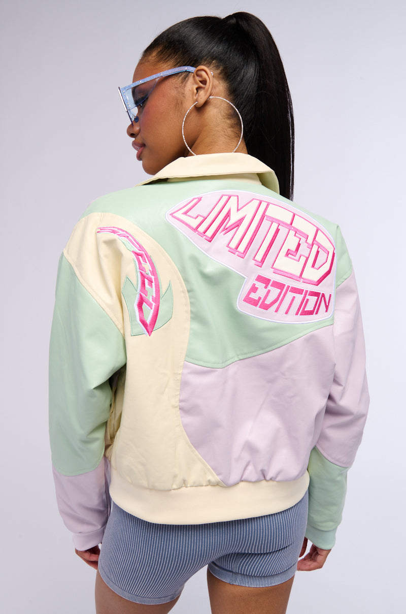 ANGEL EYES PASTEL PU COLOR BLOCK BOMBER