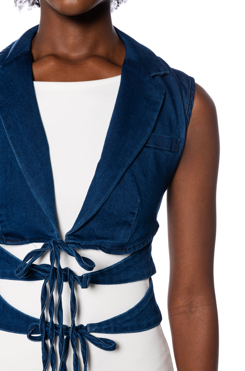 OPEN CONCEPT TIE FRONT VEST