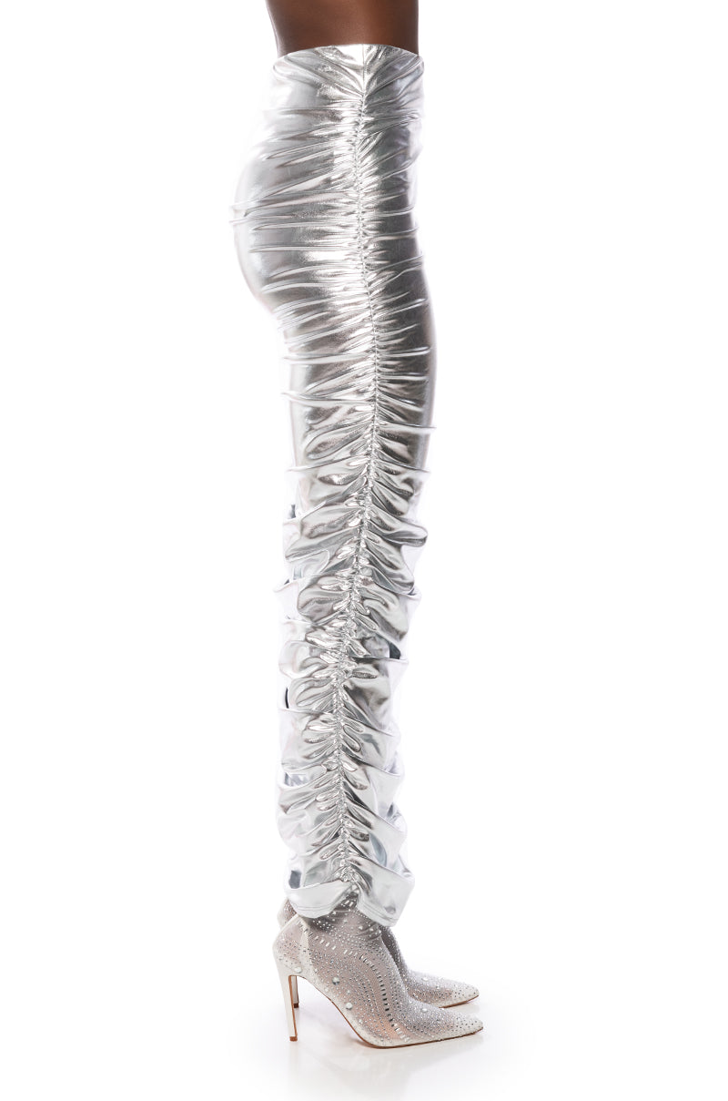 ANGEL ENERGY METALLIC MIDI SKIRT IN SILVER