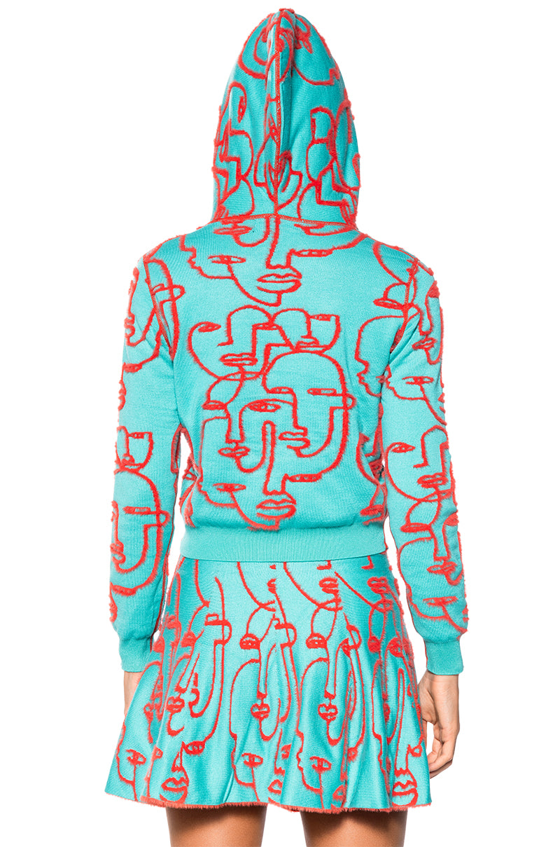 FACES AND PLACES REVERSIBLE KNIT HOODIE