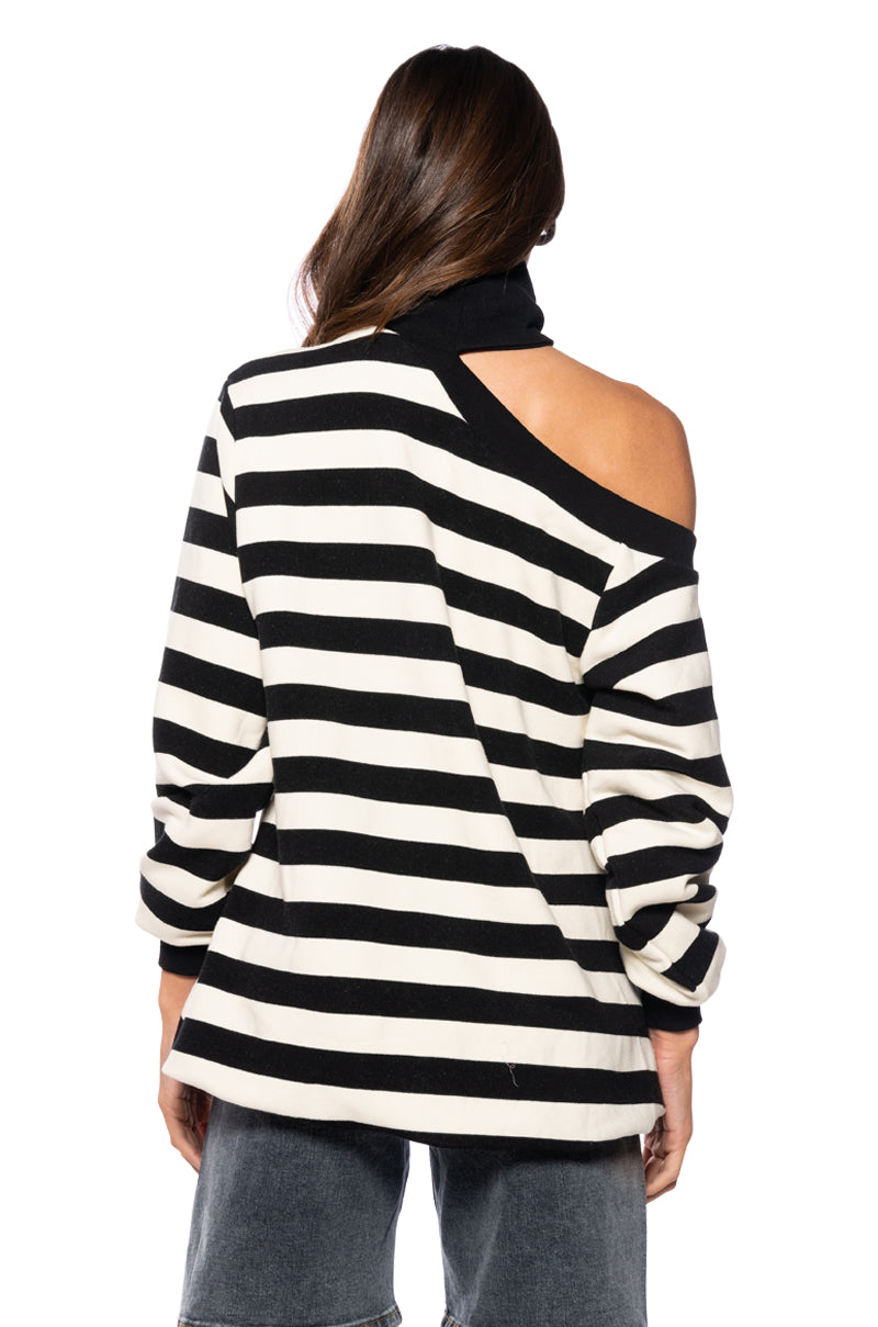 COLD SHOULDER STRIPED LONG SLEEVE TOP