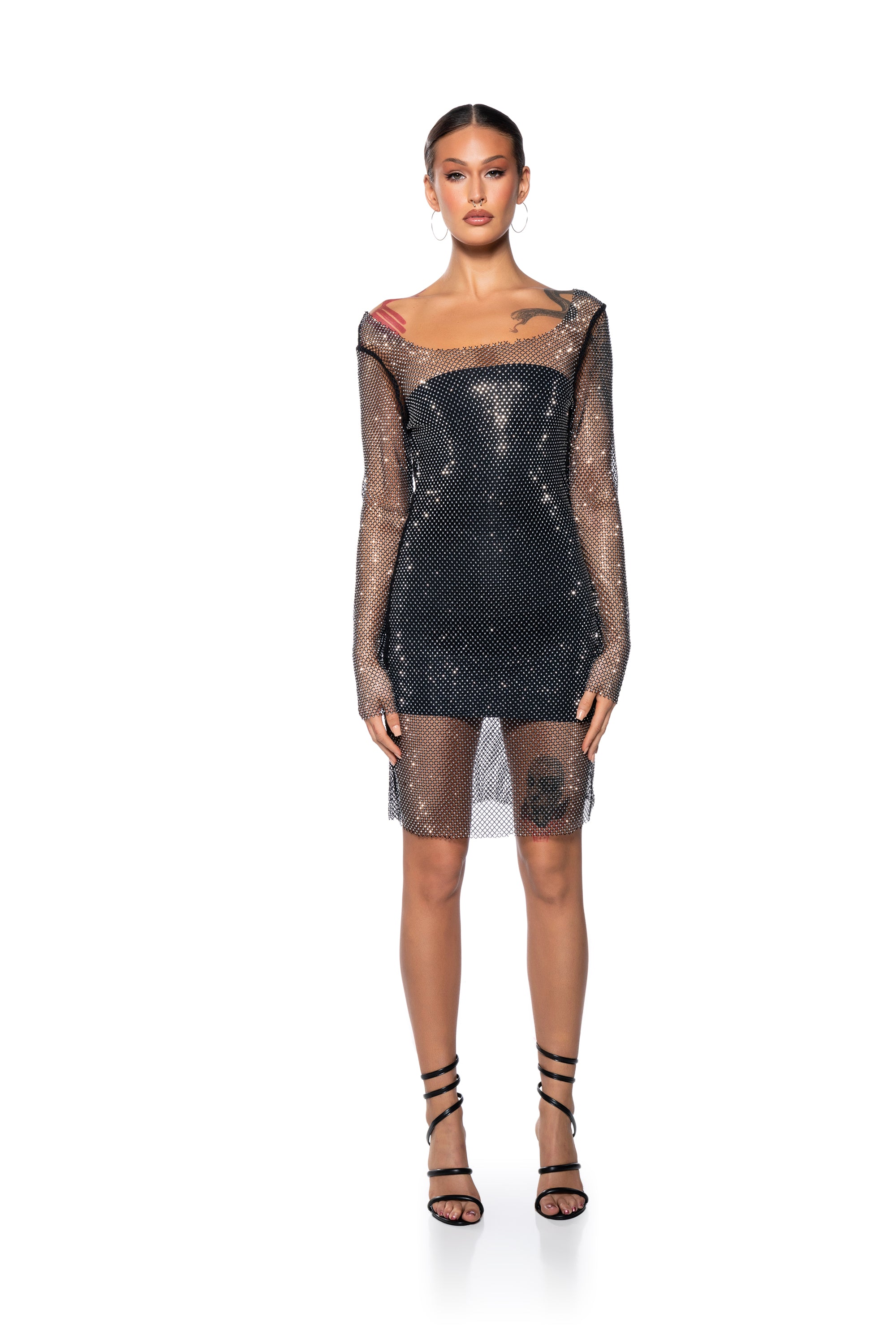 KAMDYN RHINESTONE MESH MINI DRESS