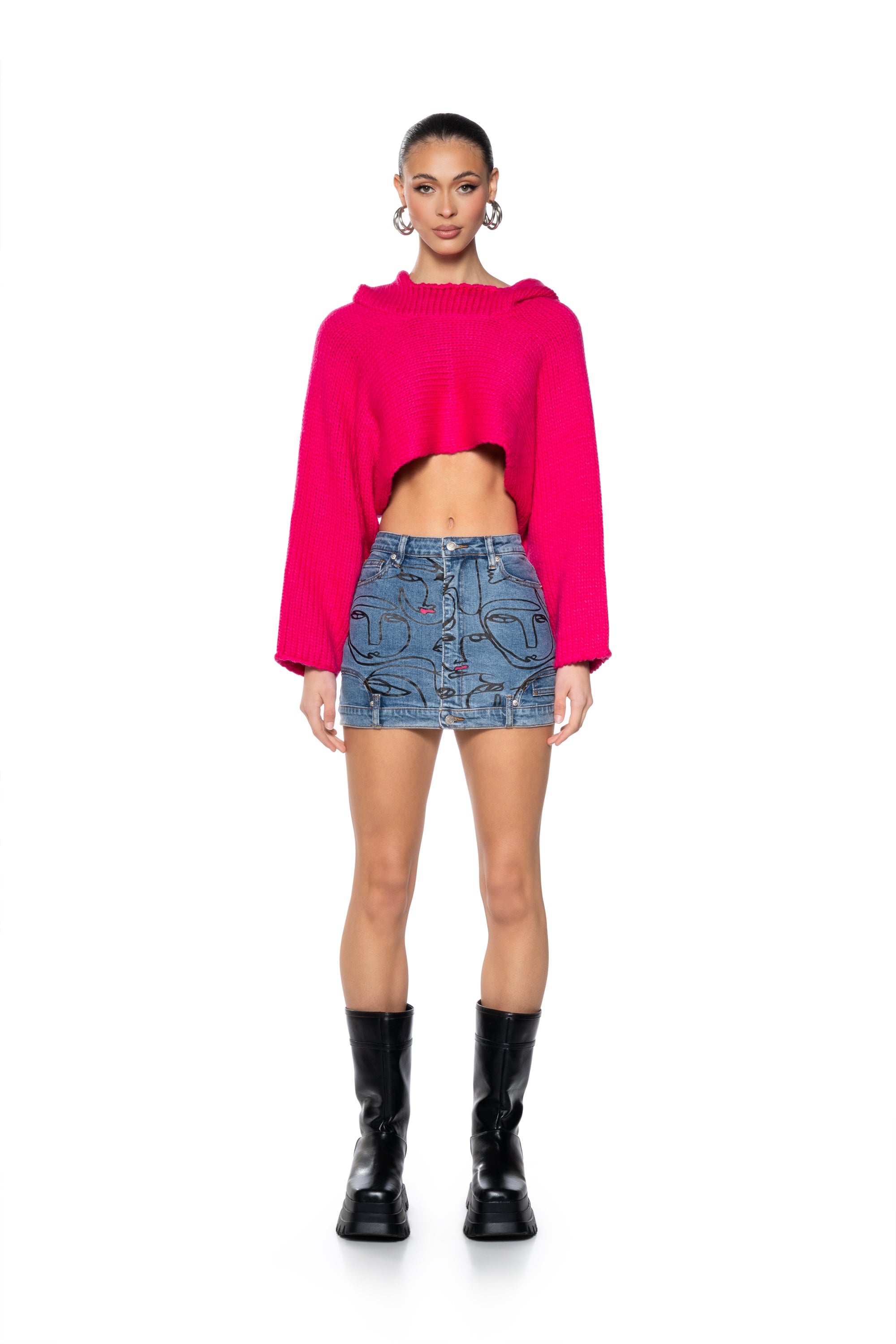 READ MY PINK LIPS DENIM MINI SKIRT