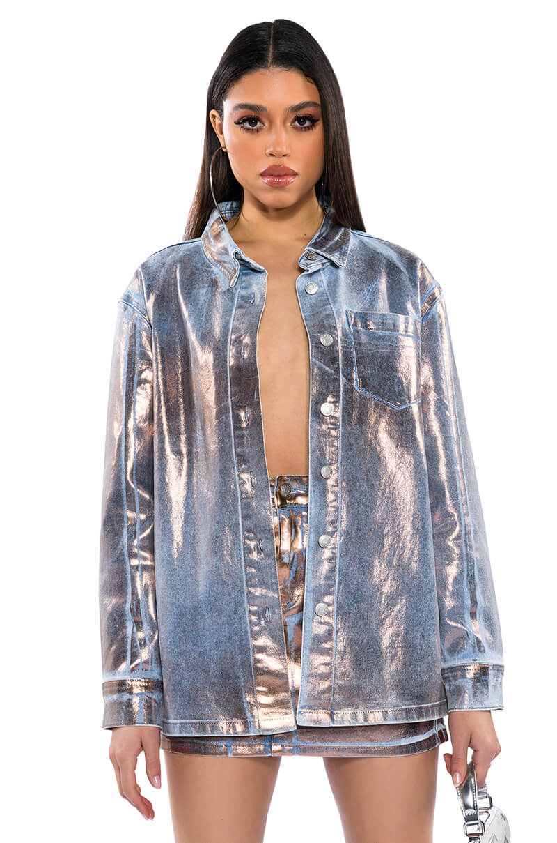 TELEPORT FOIL EFFECT DENIM BUTTON DOWN