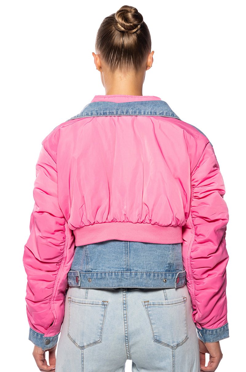 NYLON DENIM JACKET IN PINK