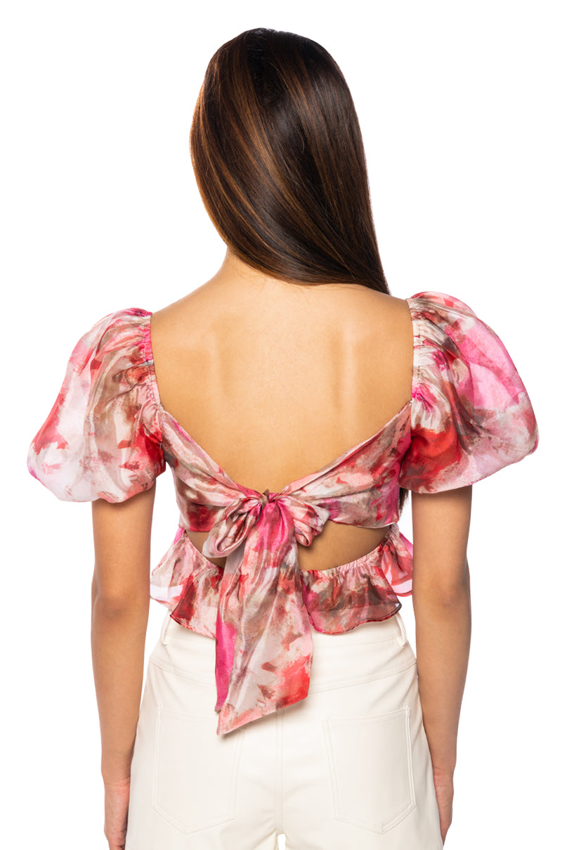 AMBER BREEZE FLORAL FLOUNCE TOP