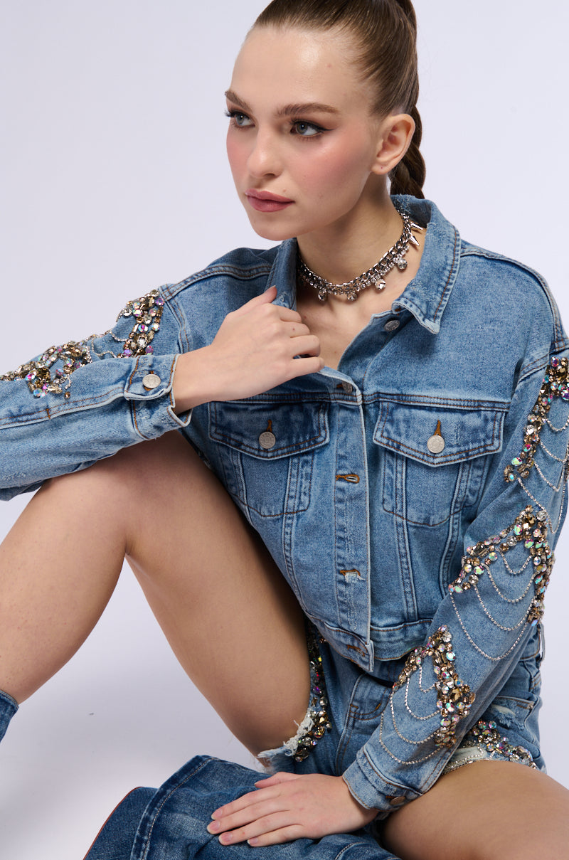 GLAMOROUS LIFE RHINESTONE JEAN JACKET