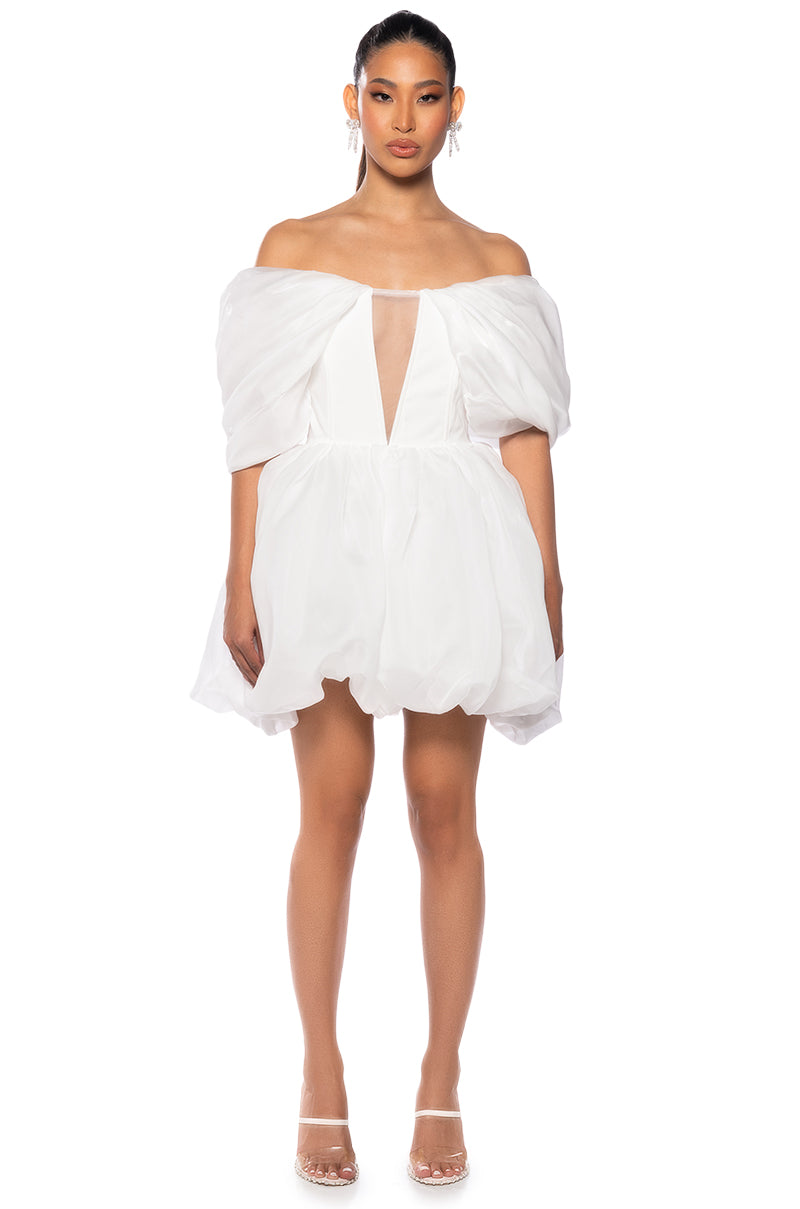 GIA OFF THE SHOULDER PUFF SLEEVE MINI DRESS