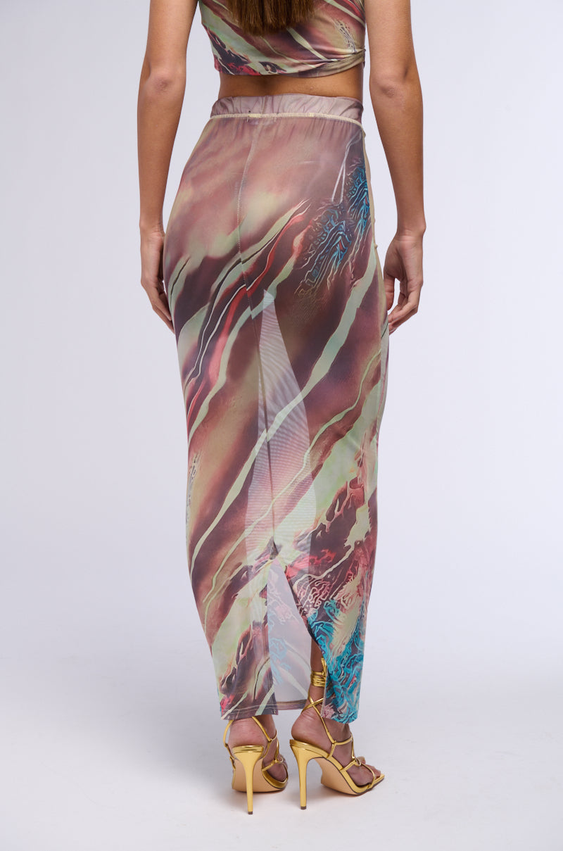 THEA PRINTED MESH MAXI SKIRT