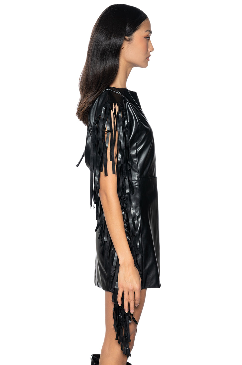 SAVE A HORSE PU FRINGE MINI DRESS