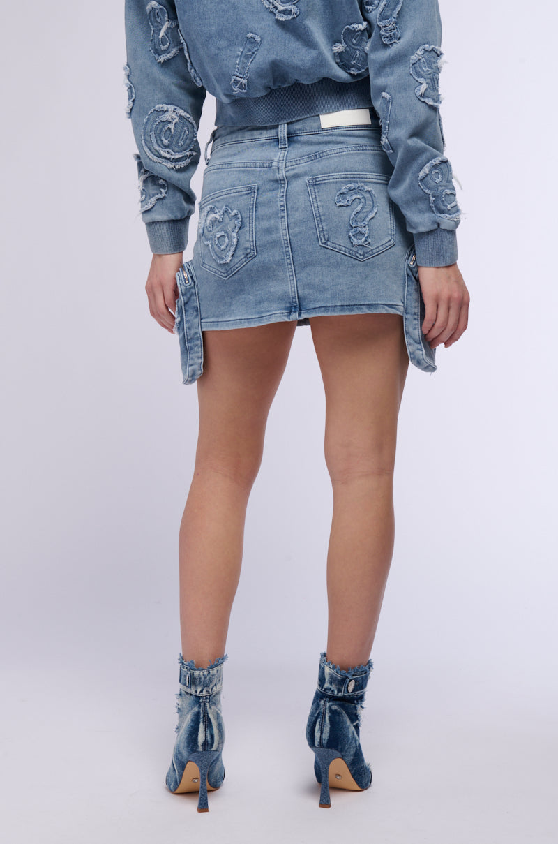 MONEY SIGNS DENIM MINI SKIRT