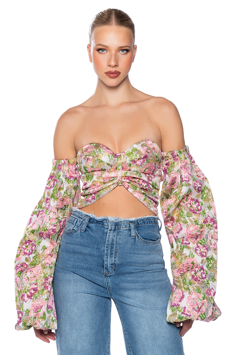 THE CROWN JEWEL CROPPED BROCADE SLEEVE BLOUSE