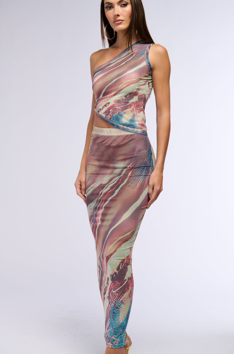 THEA PRINTED MESH MAXI SKIRT