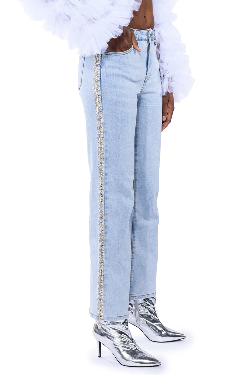 FEELING LIKE A STAR RHINESTONE WIDE LEG JEANS