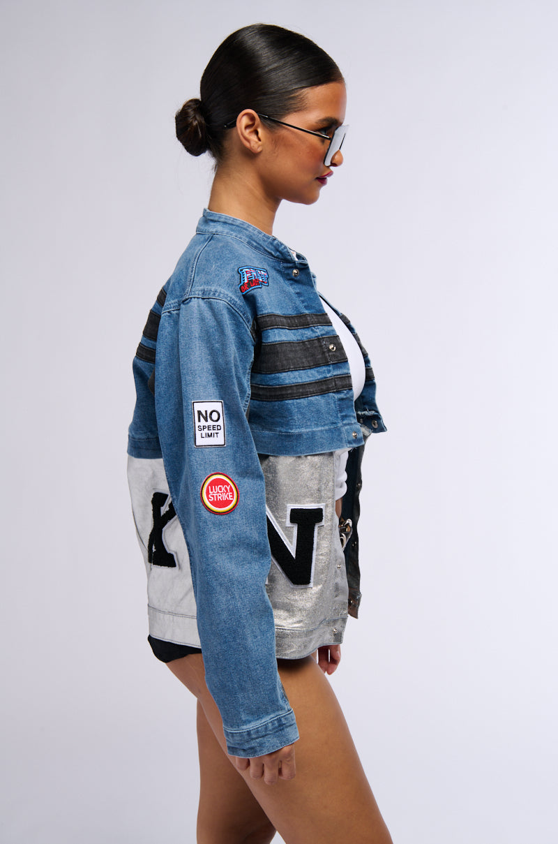 RACING QUEEN DENIM TWO IN ONE BOMBER