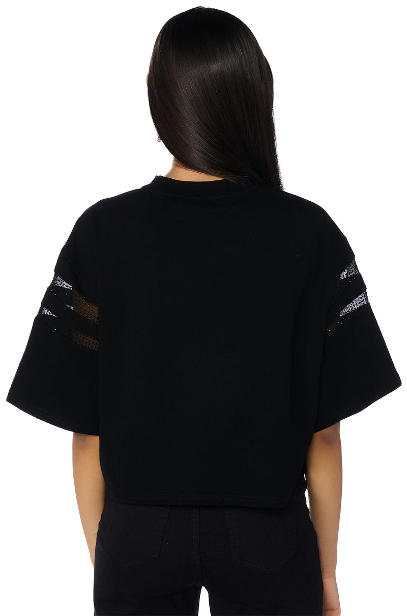 ALL STAR RHINESTONE MESH TSHIRT IN BLACK