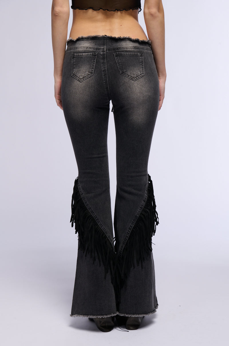 RODEO FRINGE LOW RISE FLARE JEANS