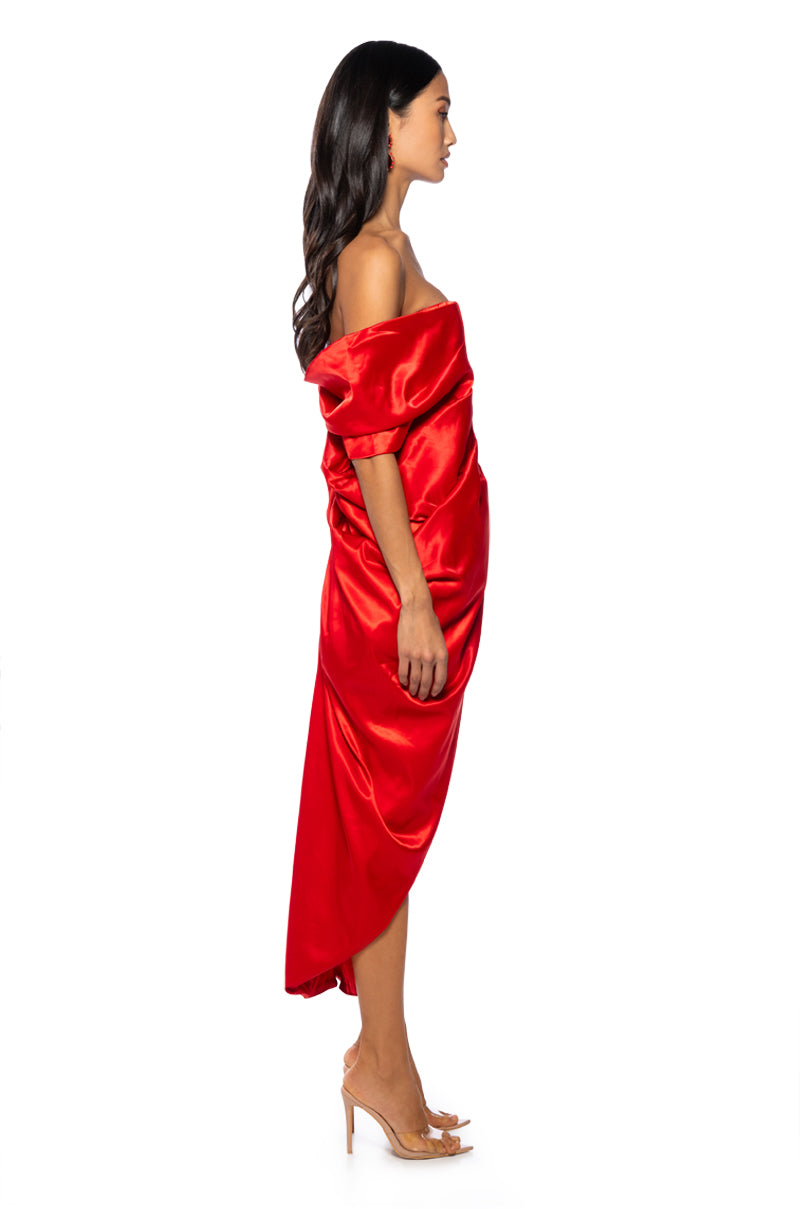 SEALED WITH A KISS SATIN MIDI DRESS