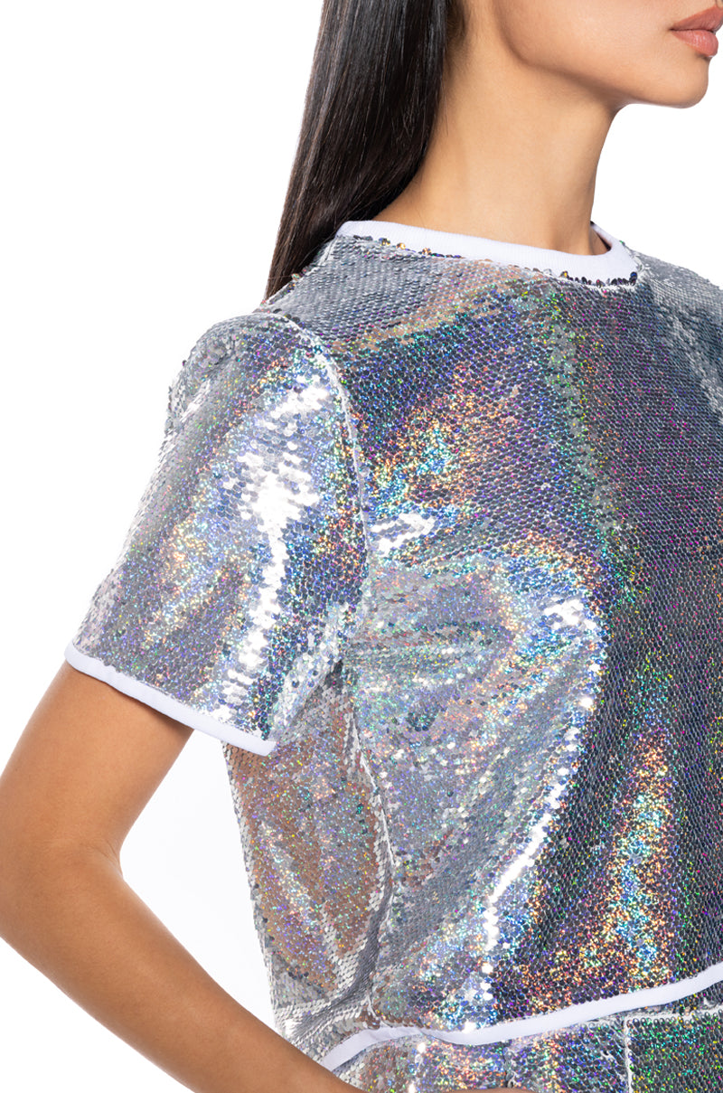 ALL UP IN MY MIND SEQUIN SHORT SLEEVE SHIRT