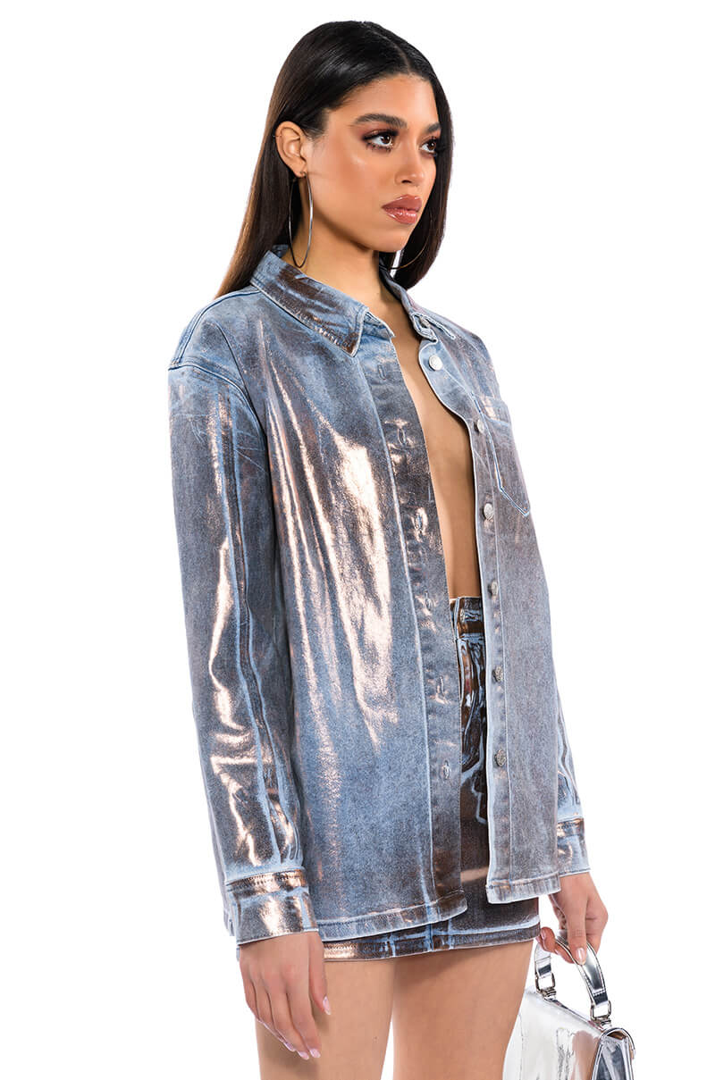 TELEPORT FOIL EFFECT DENIM BUTTON DOWN