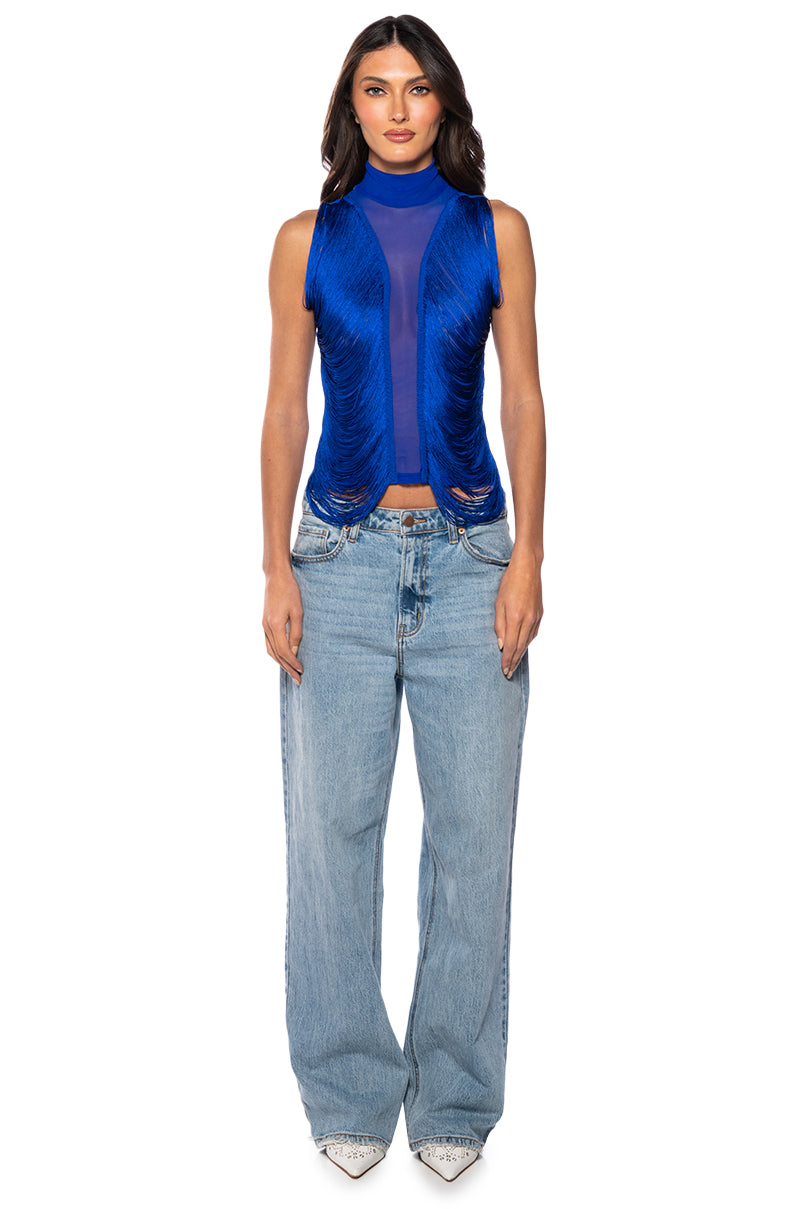 DANIELA FRINGE DETAIL SLEEVELESS MESH TOP