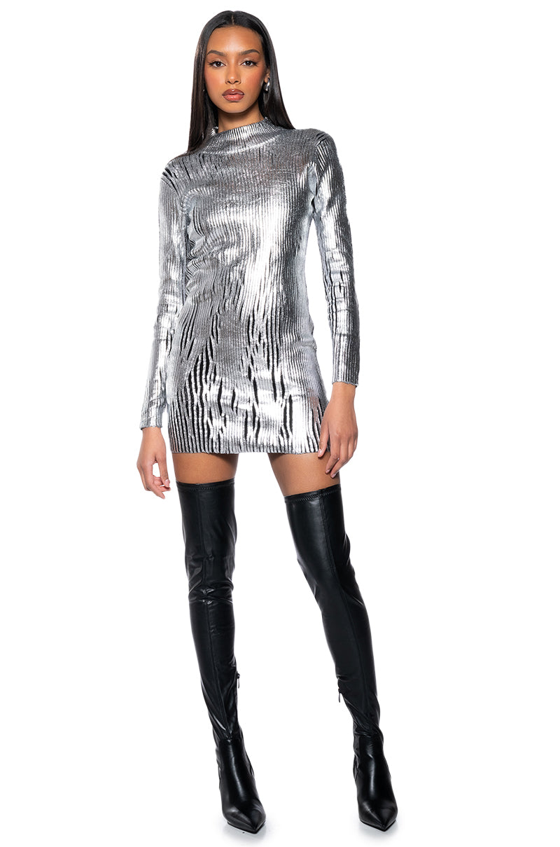 COOL GIRL METALLIC KNIT MINI DRESS