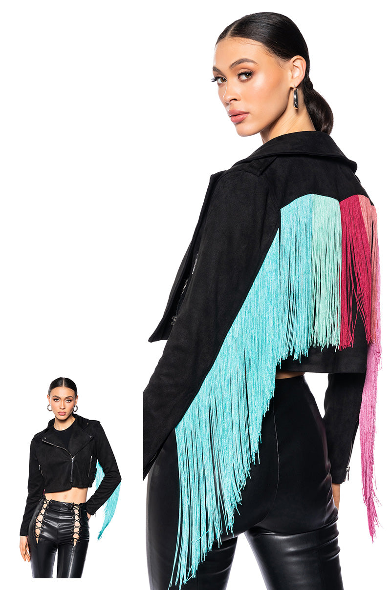 FRINGE BACK LIGHT WEIGHT MOTO JACKET