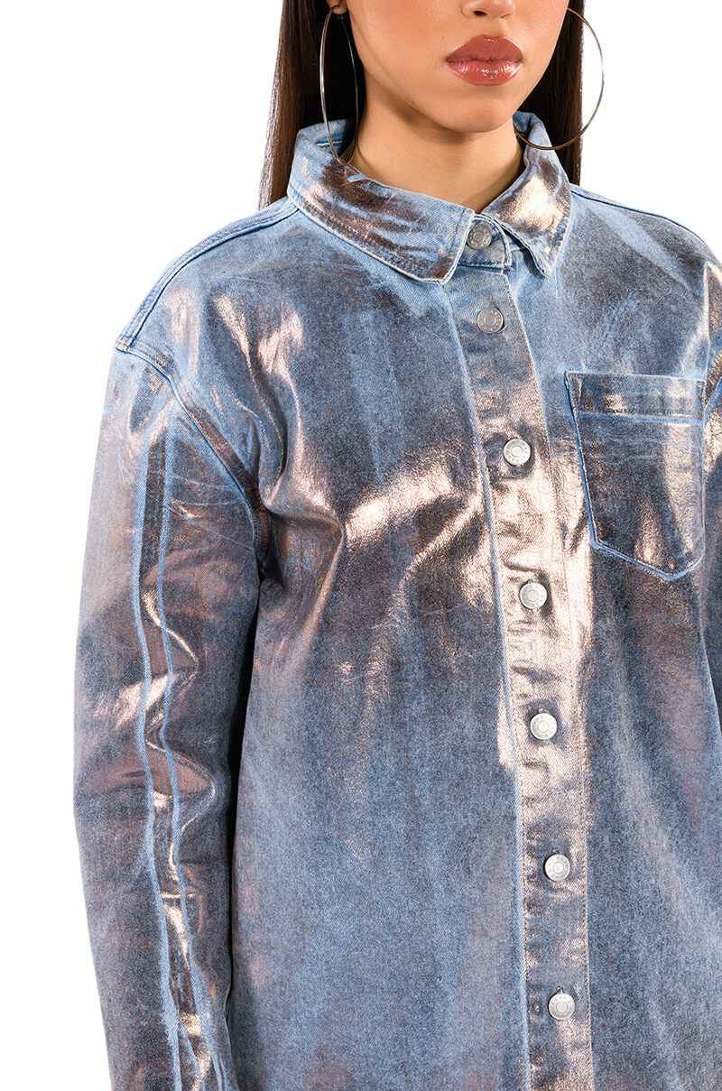 TELEPORT FOIL EFFECT DENIM BUTTON DOWN