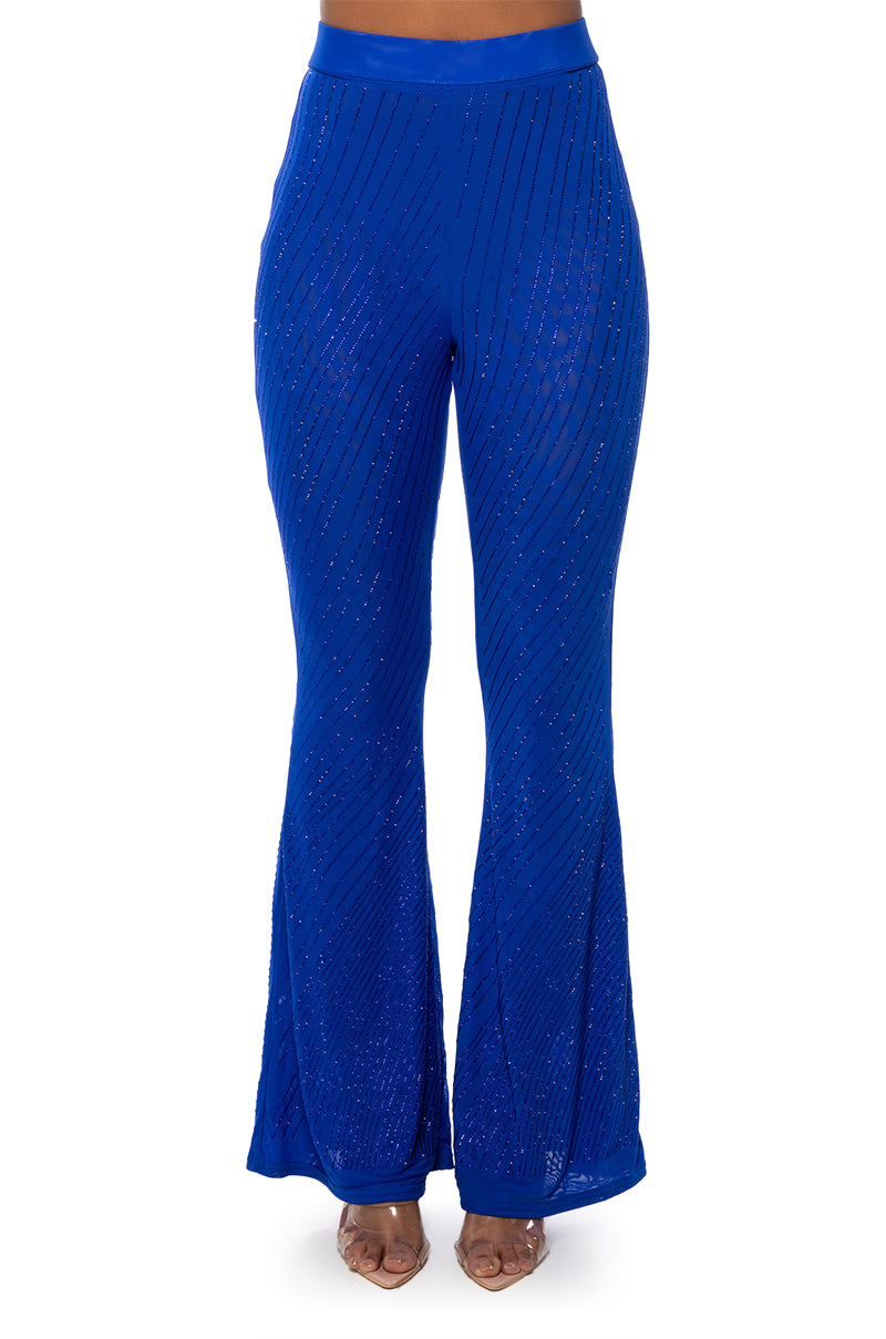 CUFF IT EMBELLISHED MESH FLARE LEG TROUSER