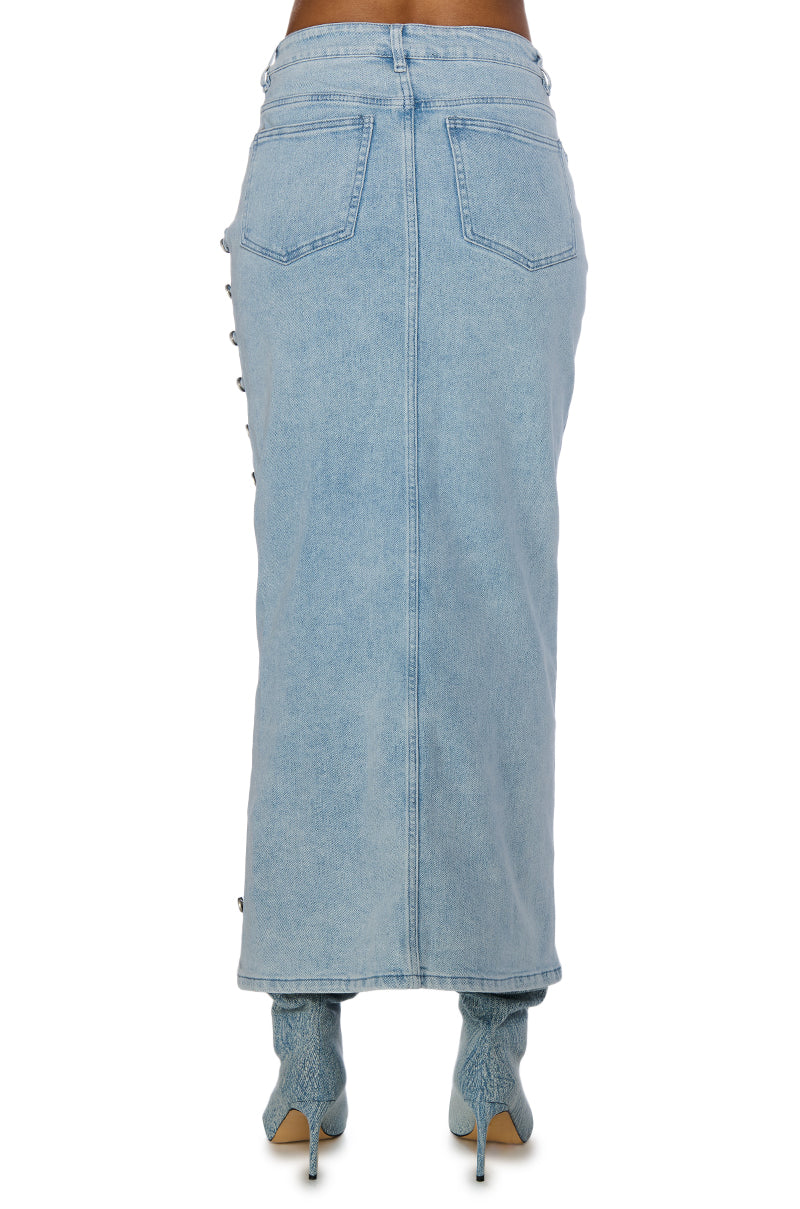 BRITNEY SIDE BUTTON DOWN DENIM MAXI SKIRT