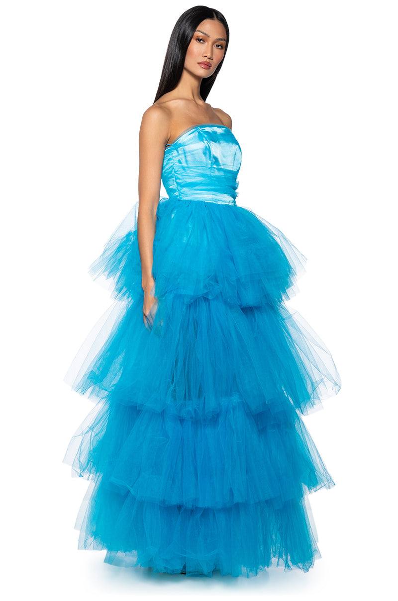 SHE'S ROYALTY TULLE TIERED CORSET DRESS