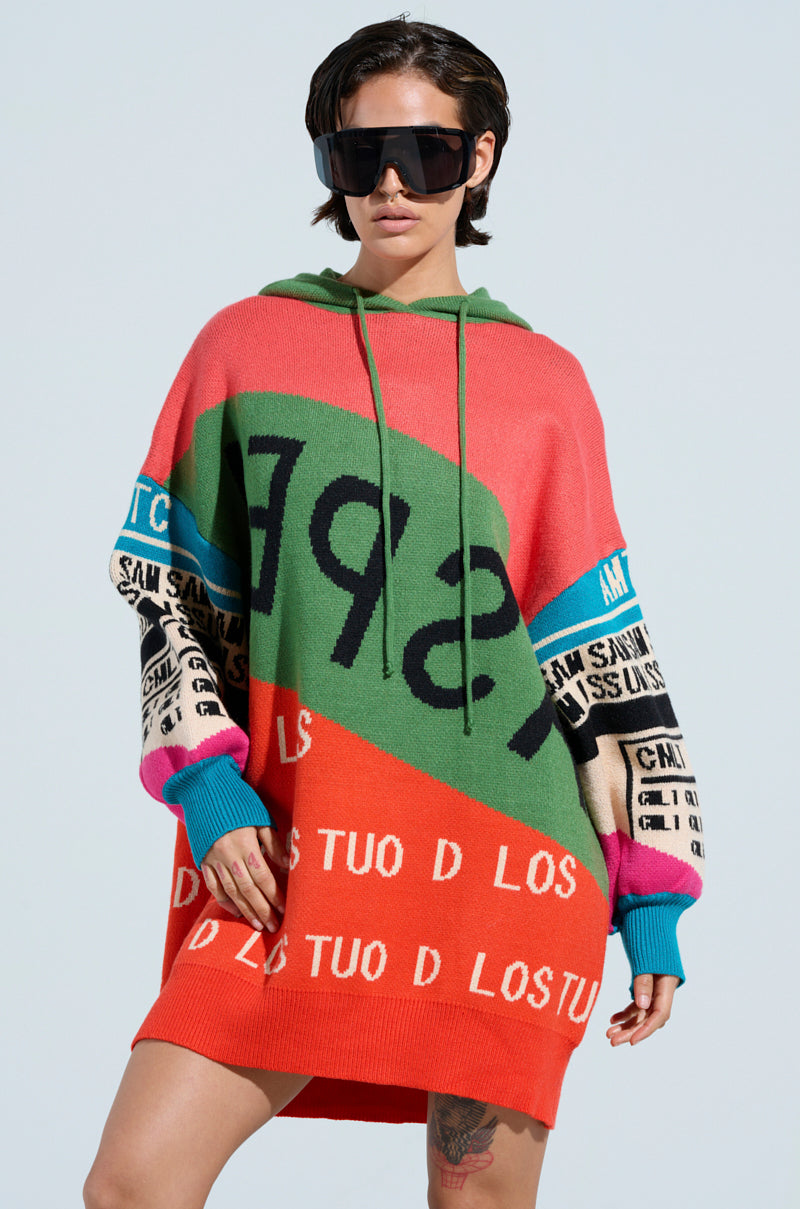 LOUD AND PROUD PULLOVER HOODED SWEATER DRESS