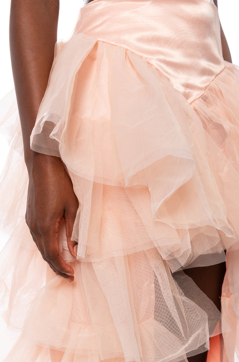 THE AWARD SHOW TULLE HIGH LOW SKIRT IN BLUSH PINK