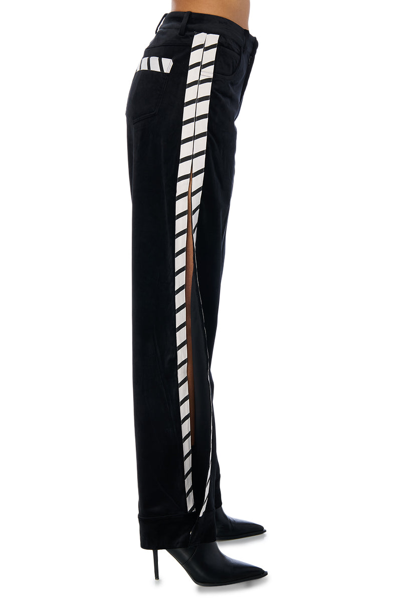 LUXE VELVET OPEN LEG TROUSER IN BLACK