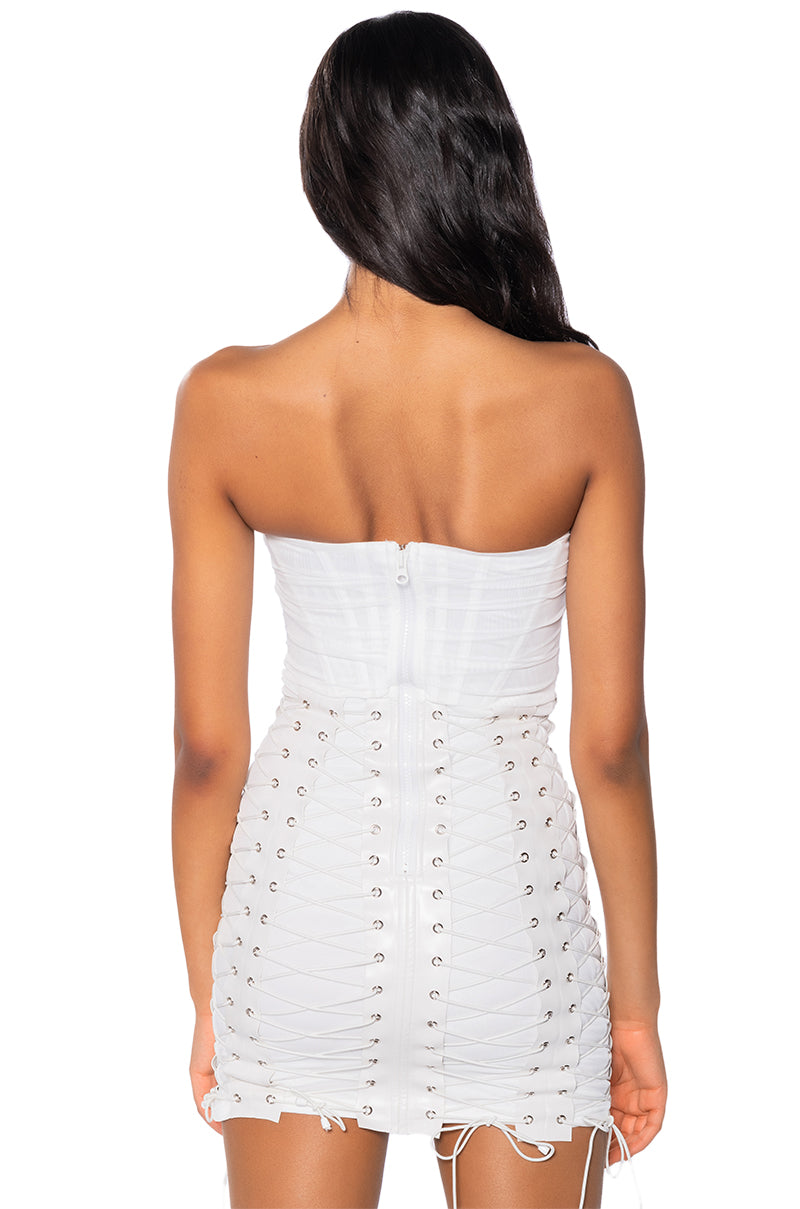 LACE ME UP MESH MINI DRESS